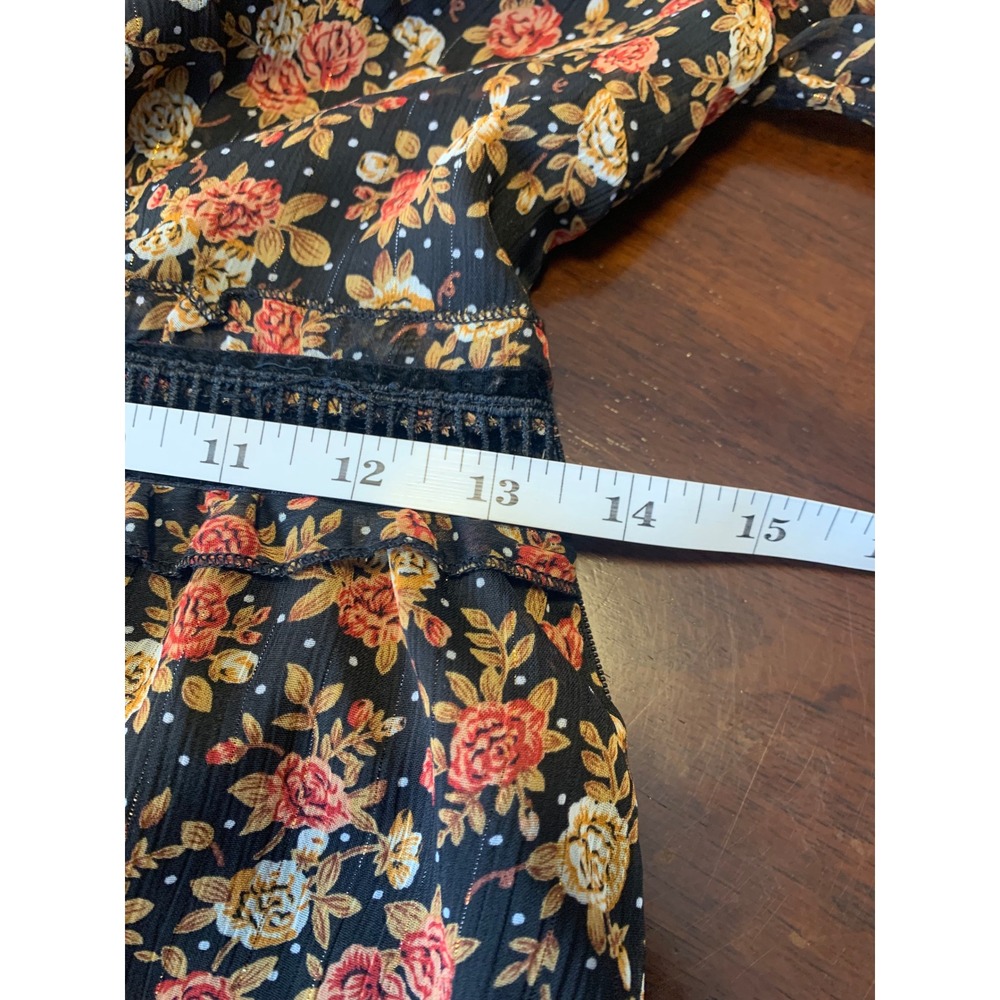Nasty Gal Collection Floral Mini Dress Bell Sleeve Boho Black Gold US 2 - Picture 9 of 11